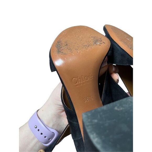 Chloe Suede Black Sandals 36.5 - Picture 6 of 13